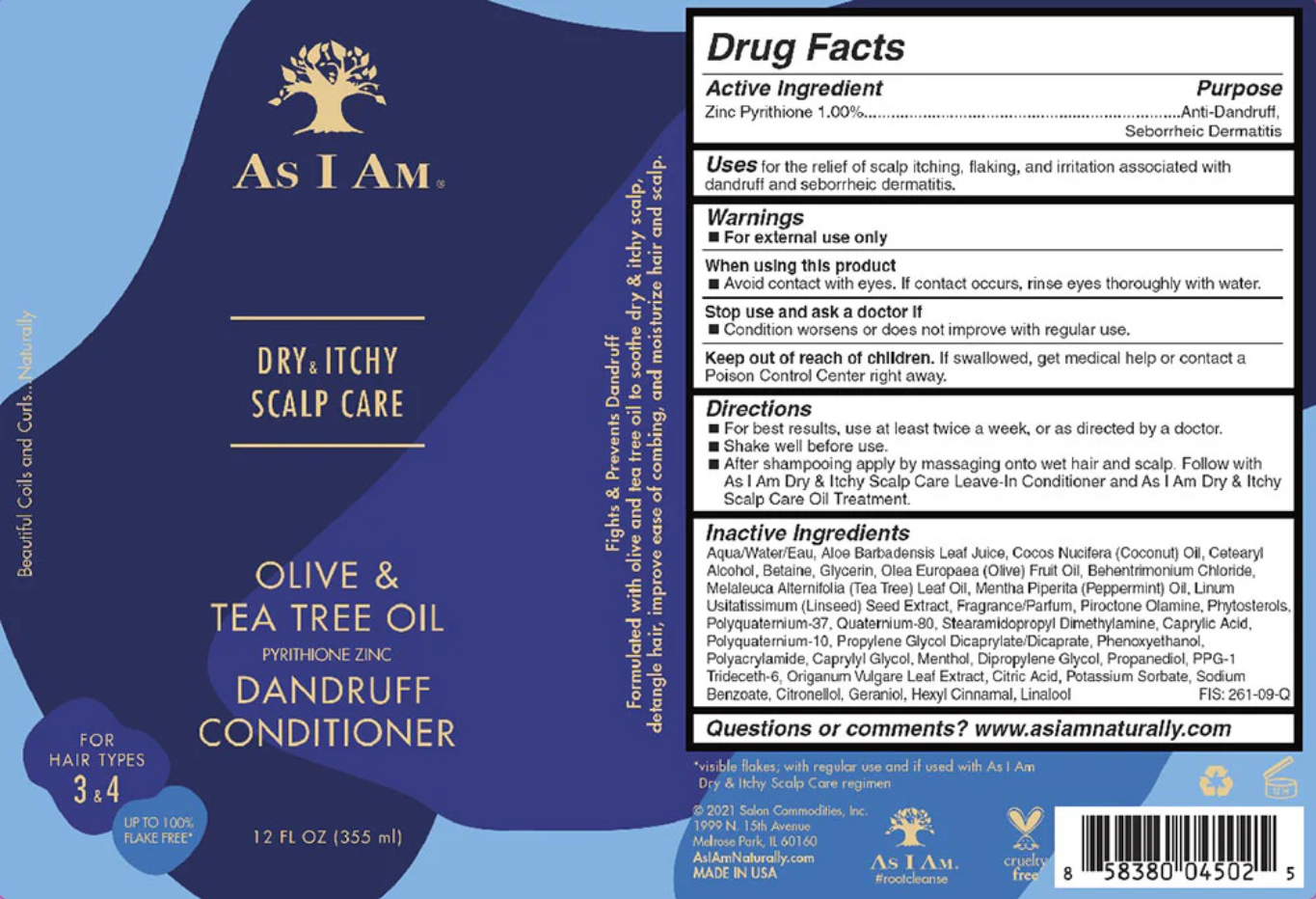 As i Am Dry & Itchy Scalp Care Olive & Tea tree Conditioner 355ml - Image 4